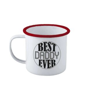 Personalised Best Daddy Ever Enamel Mug - Duncan Stewart 1978 Enamel - White with Red Rim