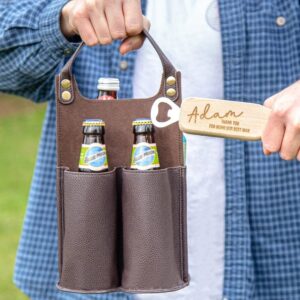 Personalised Bottle Carrier With Bottle Opener - Duncan Stewart 1978 NuHide - Tan
