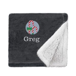 Personalised Candy Canes Christmas Snuggle Blanket Mini Sherpa Black
