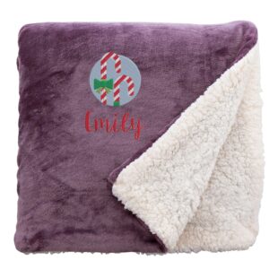 Personalised Candy Canes Christmas Snuggle Blanket Regular Sherpa Lavender