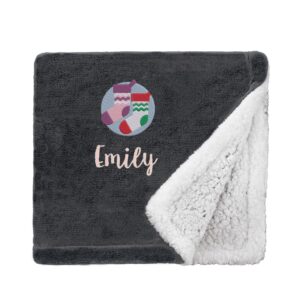 Personalised Christmas Stockings Christmas Snuggle Blanket Mini Sherpa Black
