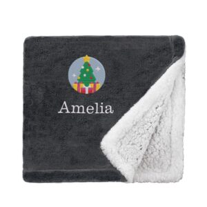Personalised Christmas Tree Christmas Snuggle Blanket Mini Sherpa Black