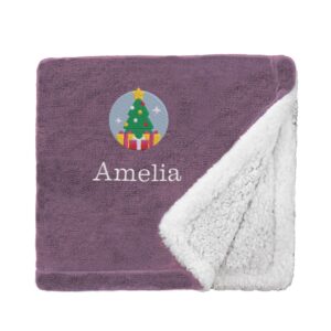 Personalised Christmas Tree Christmas Snuggle Blanket Mini Sherpa Lavender