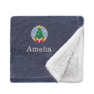 Personalised Christmas Tree Christmas Snuggle Blanket Mini Sherpa Slate