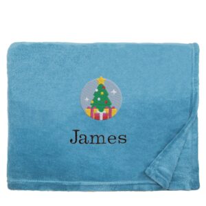 Personalised Christmas Tree Christmas Snuggle Blanket Snuggle Touch Petrol Blue