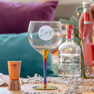 Personalised Circle Name Metallic Gin Glass - Duncan Stewart 1978