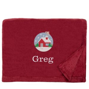 Personalised Cosy Christmas Blanket With Embroidered Festive Cottage Design Snuggle Touch Merlot