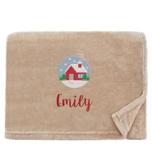 Personalised Cosy Christmas Blanket With Embroidered Festive Cottage Design Snuggle Touch Stone