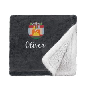 Personalised Cosy Christmas Blanket With Embroidered Winter Fireplace Design Mini Sherpa Black