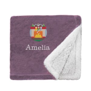 Personalised Cosy Christmas Blanket With Embroidered Winter Fireplace Design Mini Sherpa Lavender