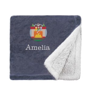 Personalised Cosy Christmas Blanket With Embroidered Winter Fireplace Design Mini Sherpa Slate