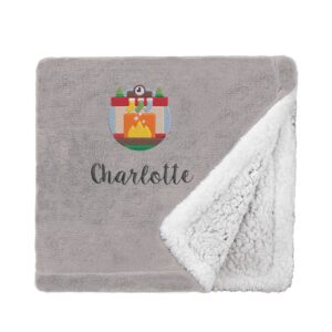 Personalised Cosy Christmas Blanket With Embroidered Winter Fireplace Design Mini Sherpa Taupe