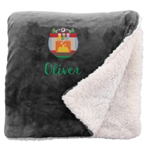 Personalised Cosy Christmas Blanket With Embroidered Winter Fireplace Design Regular Sherpa Black