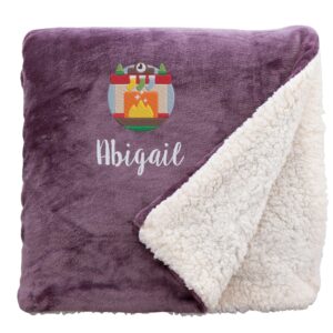 Personalised Cosy Christmas Blanket With Embroidered Winter Fireplace Design Regular Sherpa Lavender