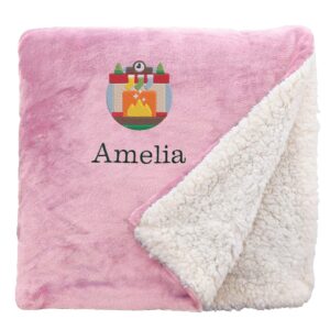 Personalised Cosy Christmas Blanket With Embroidered Winter Fireplace Design Regular Sherpa Pink