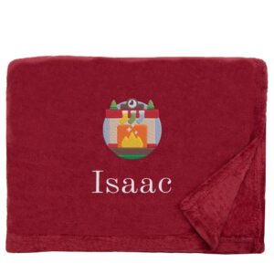 Personalised Cosy Christmas Blanket With Embroidered Winter Fireplace Design Snuggle Touch Merlot