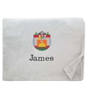 Personalised Cosy Christmas Blanket With Embroidered Winter Fireplace Design Snuggle Touch Silver