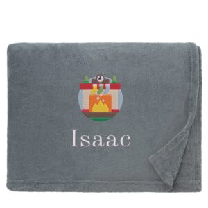 Personalised Cosy Christmas Blanket With Embroidered Winter Fireplace Design Snuggle Touch Steel