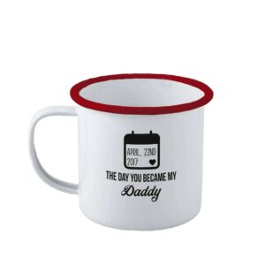 Personalised Day You Became My Daddy Enamel Mug - Duncan Stewart 1978 Enamel - White with Red Rim