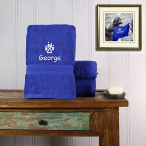 Personalised Dog Towel - Duncan Stewart 1978 Blue