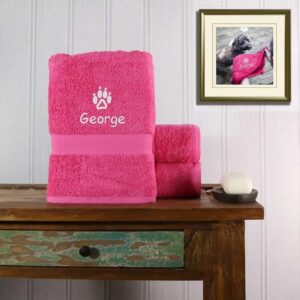 Personalised Dog Towel - Duncan Stewart 1978 Pink