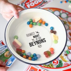 Personalised Family Games Night Enamel Snack Bowl