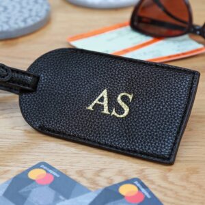 Personalised Faux Leather Luggage Tag - Duncan Stewart 1978 Nu Hide - Black