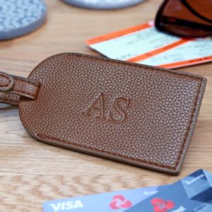 Personalised Faux Leather Luggage Tag - Duncan Stewart 1978 Nu Hide - Brown