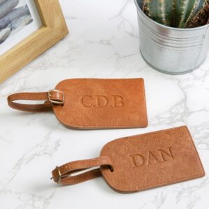 Personalised Faux Leather Luggage Tag - Duncan Stewart 1978 PU Faux Leather - Tan Brown