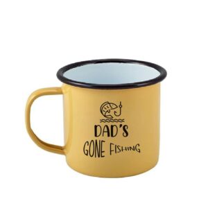 Personalised Fishing Enamel Mug - Duncan Stewart 1978 Enamel Mug - Yellow with Black Rim