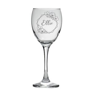 Personalised Floral Geometric Shape Wine Glass Flowers (Ellie)