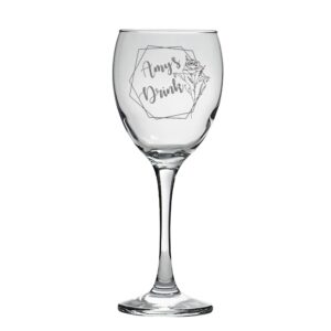 Personalised Floral Geometric Shape Wine Glass Rose (Amy's Drink)