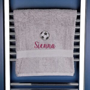 Personalised Football Bath Towel - Duncan Stewart 1978 Silver