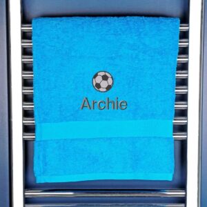 Personalised Football Bath Towel - Duncan Stewart 1978 Turquoise