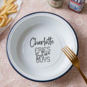 Personalised Fries Before Guys Enamel Bowl - Duncan Stewart 1978