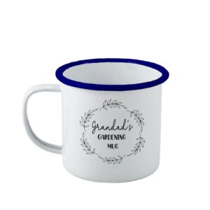 Personalised Gardening Enamel Mug - Duncan Stewart 1978 Enamel - White with Blue Rim