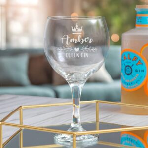 Personalised Gin Glass With Name Crown Designs