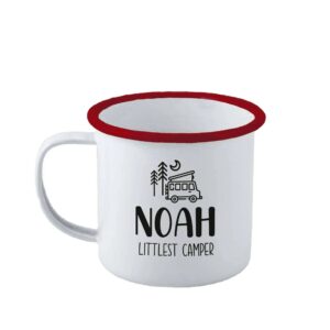 Personalised Littlest Camper Enamel Camping Mug - Van Logo Enamel - White with Red Rim