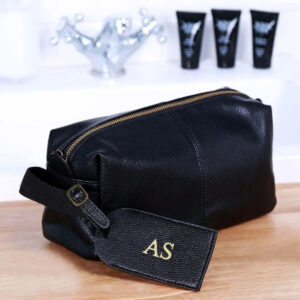 Personalised Luggage Tag And Faux Leather Wash Bag Set NuHide - Black