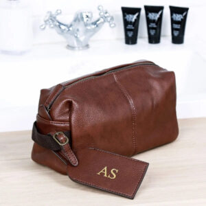 Personalised Luggage Tag And Faux Leather Wash Bag Set NuHide - Tan