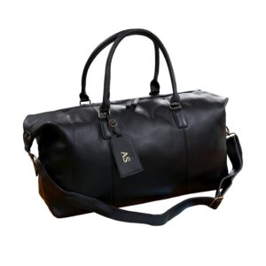 Personalised Luggage Tag And PU Leather Holdall Set NuHide - Black
