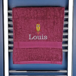 Personalised Rocket Bath Towel - Duncan Stewart 1978 Aubergine