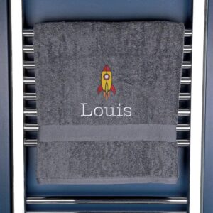 Personalised Rocket Bath Towel - Duncan Stewart 1978 Slate