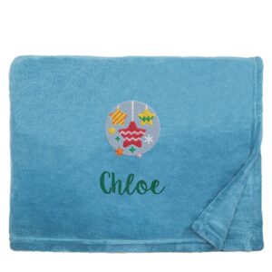 Personalised Star Baubles Christmas Snuggle Blanket Snuggle Touch Petrol Blue
