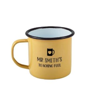 Personalised Teacher Fuel Enamel Mug - Duncan Stewart 1978 Enamel Mug - Yellow with Black Rim