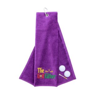 The GolfFather Novelty Tri Fold Golf Towel | Gift for Father Purple