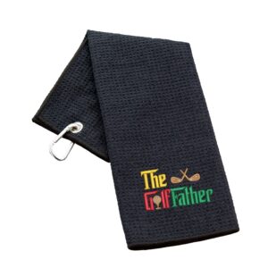 The GolfFather Novelty Tri Fold Golf Towel | Gift for Father Waffle Black
