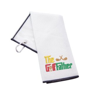The GolfFather Novelty Tri Fold Golf Towel | Gift for Father Waffle White