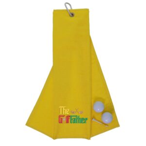 The GolfFather Novelty Tri Fold Golf Towel | Gift for Father Yellow