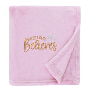 This House Believes Christmas Snuggle Blanket Shimmering Pink